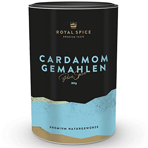 Royal Spice Kardamom gemahlen 80g - Fein gemahlenes Kardamompulver für den direkten Einsatz für Indisches Masala, Chai Tee, Currypulver, Weihnachtsgebäck, Glühwein oder bei der Wurstherstellung von ROYAL SPICE bbq rubs & spices