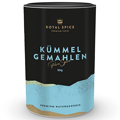 Royal Spice Kümmel gemahlen 90g - Kümmelsamen fein gemahlen in Spitzenqualität - Kümmelpulver ideal als Grillgewürz, Brotgewürz oder für schwere Speisen, Gebäck, Kartoffeln, Gulasch & Käse von ROYAL SPICE bbq rubs & spices