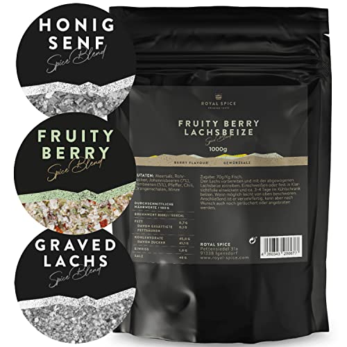 Royal Spice Lachsbeize Fruity Berry 1kg - Lachs Beize Trockenmarinade - Fruchtiger Geschmack mit außergewöhnlich feinem Aroma - Einfache Anwendung & Perfekte Ergebnisse ohne Räuchern Royal Spice Lachsbeize Fruity Berry 1kg - Lachs Beize Trockenmarinade - Fruchtiger Geschmack mit außergewöhnlich feinem Aroma - Einfache Anwendung & Perfekte Ergebnisse ohne Räuchern von ROYAL SPICE