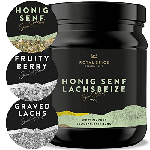 Royal Spice Lachsbeize Honig Senf 750g - Lachs Beize Trockenmarinade - Aromatische Honignote mit knackigem Senf - Einfache Anwendung & Perfekte Ergebnisse auch ohne Räuchern von ROYAL SPICE