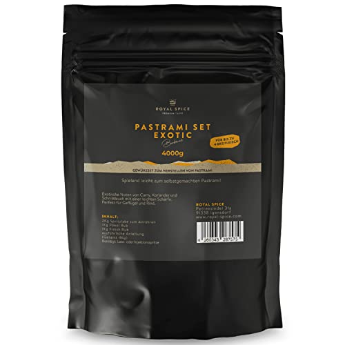 Royal Spice Pastrami Set - Exotic Curry 4kg für ~ 40kg Fleisch - 3er Pastrami Gewürzmischung Set für perfekte, selbstgemachte Pastrami Sandwiches! - Pastrami Gewürz Set aus 1 x Spritzlake, 2 x Rub von ROYAL SPICE bbq rubs & spices