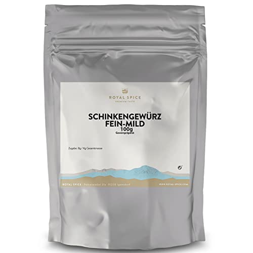 Royal Spice Schinkengewürz für Schinken Fein-Mild 100g - Gewürzmischung zum Schinken machen für alle Arten von Rohschinken inkl. Reifemischung - Einfache Anwendung & Ausgezeichneter Geschmack von ROYAL SPICE