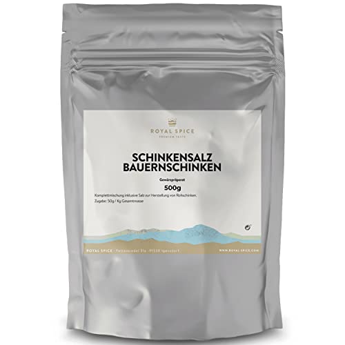 Royal Spice Schinkensalz für Bauernschinken - 500g für 10 Kg Fleisch - 250g, 500g & 1kg - Fertige Gewürzmischung mit Pökelsalz zum Schinken machen - Einfache Anwendung & Ausgezeichneter Geschmack von ROYAL SPICE
