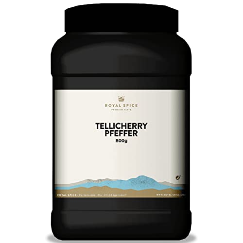 Royal Spice Schwarzer Tellicherry Pfeffer Ganz 800g - Echte Tellicherry Pfefferkörner Schwarz von der Malabarküste Indiens - Intensiver, warmer und nussiger Geschmack - Ideal für die Mühle & Mörser von ROYAL SPICE