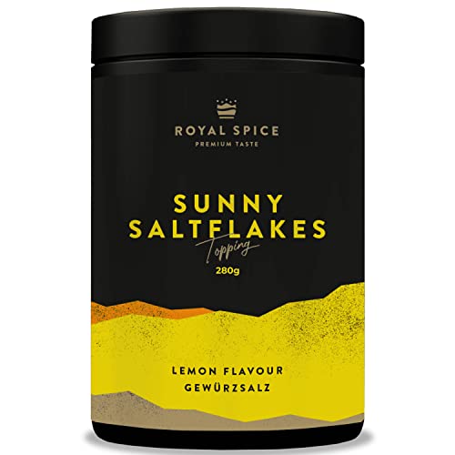 Royal Spice Sunny Saltflakes 280g Dose - Feine, knusprige Meersalz Pyramiden Salzflocken + frische Zitronenschalen + Kurkuma - Meersalzmischung Salz Flocken zum Kochen & als Topping von ROYAL SPICE