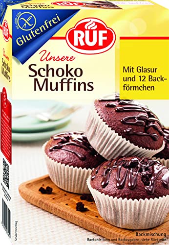 RUF Glutenfreie Schoko-Muffins mit Kakaoglasur und 12 Muffin-Papierförmchen, kleiner Kuchengenuss für viele Anlässe, Zöliakie geeignet, 8 x 350 g von RUF