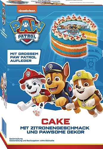 RUF x PAW Patrol Kuchen Backmischung mit Zitronen-Geschmack, für eine bunte Torte inkl. PAWfect Dekor und großem PAW Patrol Oblaten-Aufleger, 1 x 307g von RUF Lebensmittelwerk