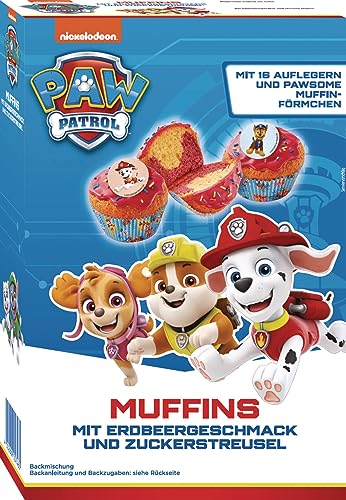 RUF x PAW Patrol Muffin Backmischung mit Erdbeer-Geschmack, für 12 Paw Patrol Muffins, inkl.16 Oblaten-Auflegern und PAWsome Muffin-Förmchen, 1 x 394g von RUF Lebensmittelwerk