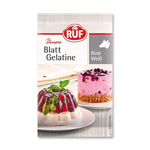 RUF Blatt Gelatine Rind, halal-zertifiziert, 100% Rindergelatine, Halal Food, Bindung von Torten, Desserts und Halal Süßigkeiten, glutenfrei, 12 Blätter von RUF
