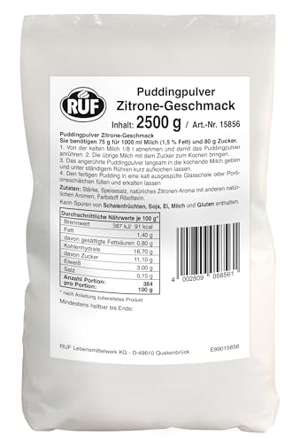 RUF Zitronenpudding-Pulver, Pudding zum Kochen, mit natürlichem Zitronen-Aroma, sommerlicher Pudding, Vorratspackung für Großküche und Kantine, 1x2500g von RUF