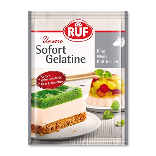 RUF Sofort-Gelatine Rind, Gelatinepulver kalt löslich, Speise-Gelatine ohne Einweichen und Erhitzen, Rinder-Gelatine zum Kochen und Backen, 30g, weiß von RUF