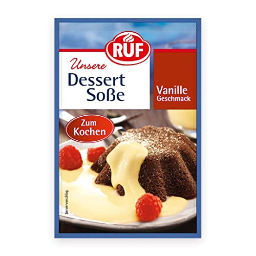 RUF Dessertsauce Vanille-Geschmack zum Kochen, zuckerfreies Vanillesoßen-Pulver für Dessert & Nachtisch, Kuchen und Apfelstrudel, zum selber süßen, 3er Pack von RUF
