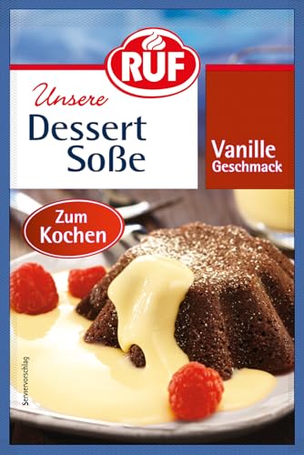 RUF Dessertsauce Vanille-Geschmack zum Kochen, zuckerfreies Vanillesoßen-Pulver für Dessert & Nachtisch, Kuchen und Apfelstrudel, zum selber süßen, 3er Pack von RUF