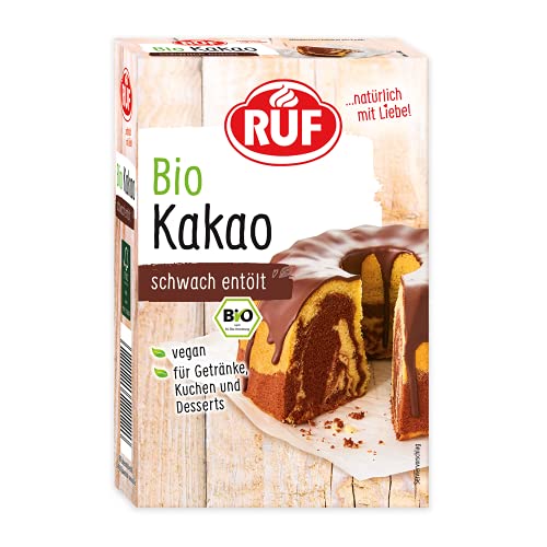 RUF Bio-Kakao schwach entölt, Kakao-Pulver in Bio-Qualität, als Back-Kakao und Trink-Schokolade, glutenfrei, vegan und zuckerfrei, 125g von RUF