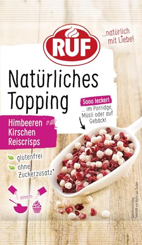 RUF Natürliches Topping mit Himbeeren, Kirschen, Reiscrisps, ohne künstliche Zusatzstoffe, Fruchtmix für Porridge und Gebäck, glutenfrei, vegan, 15g von RUF