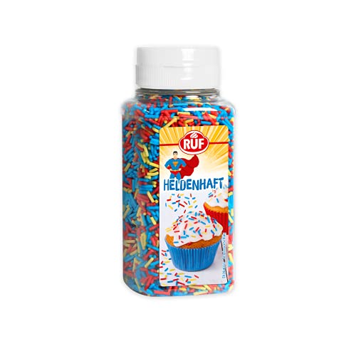RUF Heldenhaftes Streudekor, essbare Zucker-Streusel in knalligem Blau, Rot und Gelb, Streusel zum Verzieren von Torten & Kuchen, glutenfrei, 1 x 130g RUF Heldenhaftes Streudekor, essbare Zucker-Streusel in knalligem Blau, Rot und Gelb, Streusel zum Verzieren von Torten & Kuchen, glutenfrei, 1 x 130g von RUF