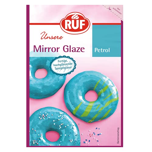 RUF Mirror Glaze Petrol, gebrauchsfertig im Beutel, hochglänzende Spiegel-Glasur zum Glasieren von Mousse-Torten, Gebäck & Muffins, glutenfrei, 1x100g von RUF