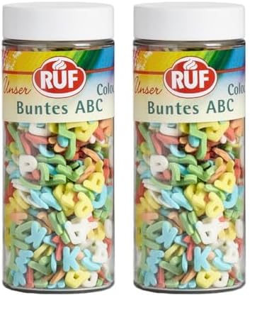 RUF ABC Streusel, Buchstaben Streusel essbar, ABC für Kuchen, Cup Cakes und Plätzchen, essbare Tortendeko (Packung mit 2) von RUF