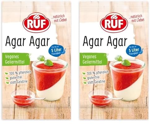 RUF Agar Agar, veganes Geliermittel in Pulverform, für bis zu 5 Liter Flüssigkeit, pflanzliches Gelatine, vegan und glutenfrei, 1 x 30g (Packung mit 2) von RUF