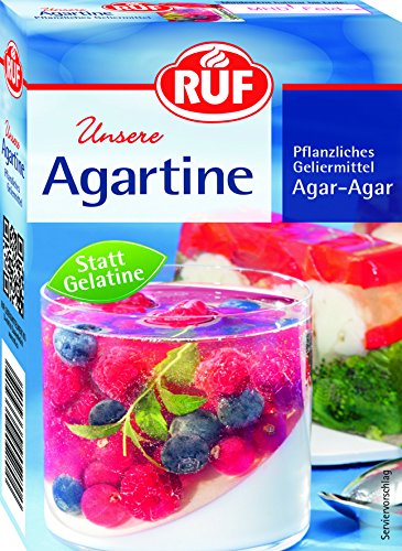 RUF Agartine Pulver, pflanzliches Geliermittel mit Agar-Agar, Ersatz für tierische Gelatine, für Tortenfüllungen, Cremes und Desserts, glutenfrei und vegan, 14er Pack (14x3x10g) von RUF