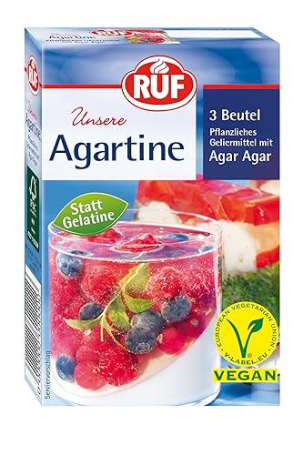 RUF Agartine Pulver, pflanzliches Geliermittel mit Agar-Agar, Ersatz für tierische Gelatine, für Tortenfüllungen, Cremes und Desserts, glutenfrei und vegan, 3x10g von RUF