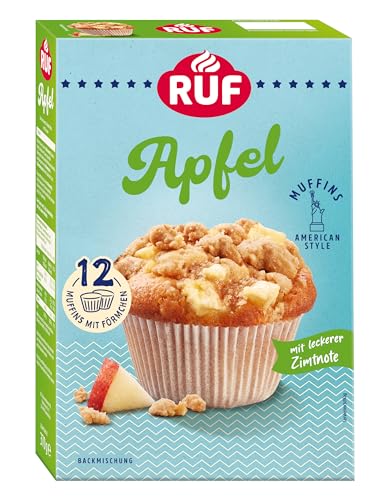 RUF Apfel-Muffins Backmischung, fruchtige American Style Muffins mit leckerer Zimtnote, einfache Zubereitung, 12 Muffin-Förmchen inklusive von RUF