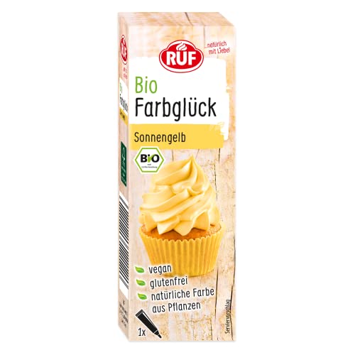 RUF Bio Lebensmittelfarbe Sonnen-Gelb, mit Agavendicksaft zum Einfärben von Zucker-Glasuren & für ausgefallene Torten, glutenfrei & vegan, 1 x 25g von RUF
