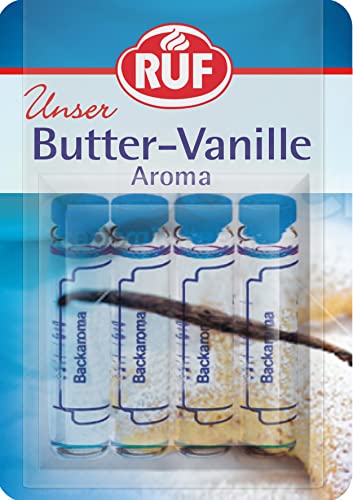 RUF Backaroma Butter-Vanille, 4 Fläschchen Vanille-Aroma für Kuchen, Torten, Waffeln oder Plätzchen, tröpchenweise dosierbar, glutenfrei & vegan von RUF