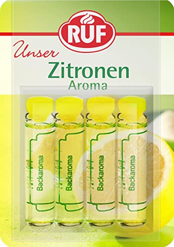 RUF Backaroma Zitrone, 4 Fläschchen Zitronenaroma, fruchtig frische Zitronen-Note für Teig und Cremes, glutenfrei und vegan von RUF