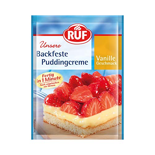RUF Backfeste Puddingcreme mit Vanille-Geschmack, Puddingpulver als Grundlage für Erdbeerkuchen & Obst-Törtchen, schnell zubereitet, glutenfrei, 42g von RUF