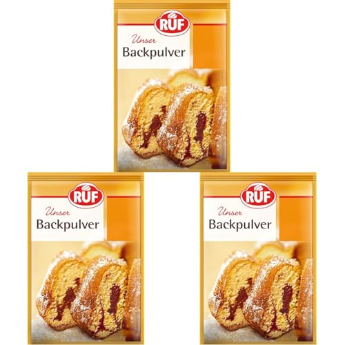 RUF Backpulver, der Klassiker zum Backen von Kuchen, Brötchen und Waffeln, auch zur Reinigung im Haushalt geeignet, glutenfrei und vegan, 6x15g (Packung mit 3) von RUF