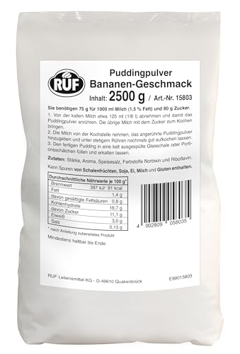 RUF Bananenpudding-Pulver, Pudding zum Kochen, Pudding ohne Zucker, Vorratspackung ideal geeignet für Großküche, Kantine, Hotel und Restaurant-Küche, 1x2500g von RUF