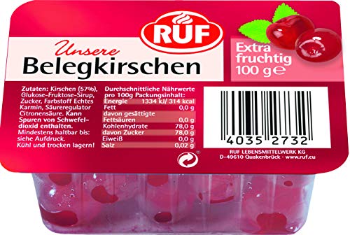 RUF Rote Beleg-Kirschen, alkoholfreie Cocktail-Kirschen extra fruchtig, entsteinte Maraschino-Kirschen für Torten, Cocktails & Obstsalat, 1 x 100g von RUF