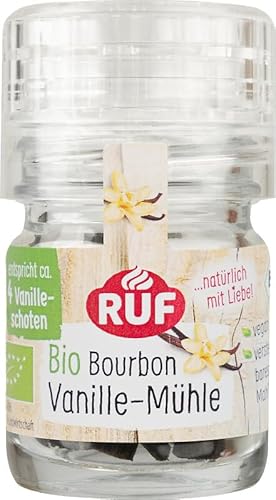 RUF Bio Bourbon Vanille-Mühle, Gewürz-Mühle aus aroma-sicherem Glas, Vegan, Verstellbares Mühlwerk, Vanilleschoten zum Backen und Kochen, 1 x 7,5 g RUF Bio Bourbon Vanille-Mühle, Gewürz-Mühle aus aroma-sicherem Glas, Vegan, Verstellbares Mühlwerk, Vanilleschoten zum Backen und Kochen, 1 x 7,5 g von RUF