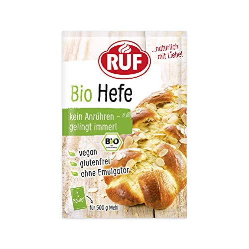 RUF Bio Hefe, ohne Emulgator und ohne Anrühren, Trockenhefe für Pizza, Brot, Datschi, Hefezöpfe, Kuchen & mehr, glutenfreie Trockenbackhefe, 3 x 9 g von RUF