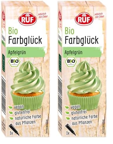 RUF Bio Lebensmittelfarbe Apfel-Grün, mit Agavendicksaft zum Einfärben von Zucker-Glasuren & für ausgefallene Torten, glutenfrei & vegan, 1 x 25g (Packung mit 2) von RUF