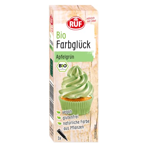 RUF Bio Lebensmittelfarbe Apfel-Grün, mit Agavendicksaft zum Einfärben von Zucker-Glasuren & für ausgefallene Torten, glutenfrei & vegan, 1 x 25g von RUF