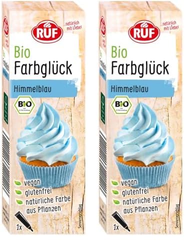 RUF Bio Lebensmittelfarbe Himmel-Blau, mit Agavendicksaft zum Einfärben von Zucker-Glasuren & für ausgefallene Torten, glutenfrei & vegan, 1 x 25g (Packung mit 2) von RUF