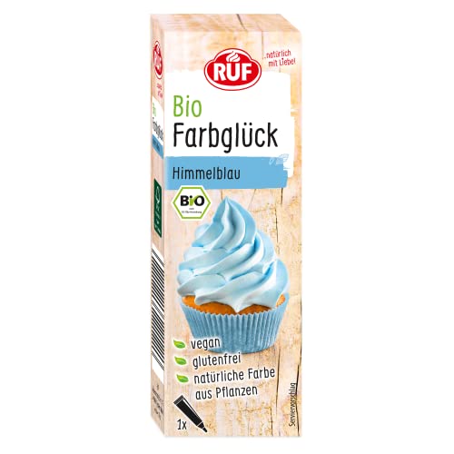 RUF Bio Lebensmittelfarbe Himmel-Blau, mit Agavendicksaft zum Einfärben von Zucker-Glasuren & für ausgefallene Torten, glutenfrei & vegan, 1 x 25g von RUF
