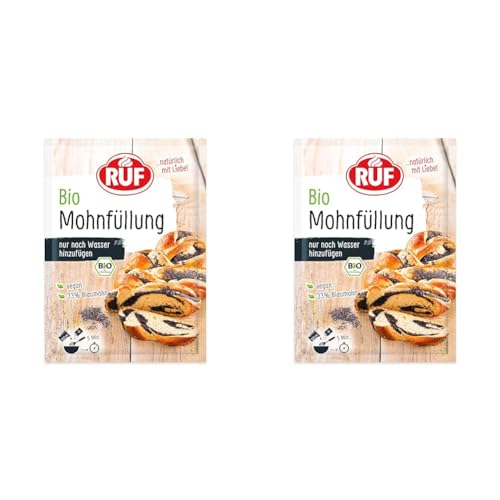 RUF Bio Mohnfüllung, herzhafte Grundlage für Mohn-Kuchen, Mohn-Schnecken & Mohn-Zöpfe, kann mit Wasser oder Milch verwendet werden, vegan, 1 x 150g (Packung mit 2) von RUF