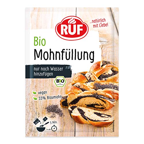 RUF Bio Mohnfüllung, herzhafte Grundlage für Mohn-Kuchen, Mohn-Schnecken & Mohn-Zöpfe, kann mit Wasser oder Milch verwendet werden, vegan, 1 x 150g von RUF