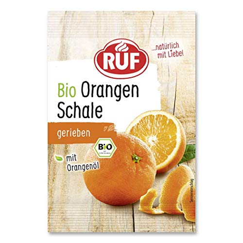 RUF Bio Orangenschale, mit Orangenöl, zu verwenden wir geriebene Orangenschale, entspricht dem Abrieb einer frischen Orange,wiederverschließbar, 22x5g von RUF