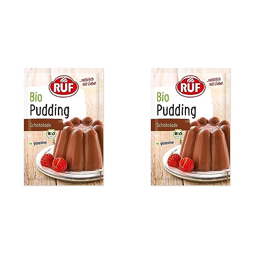 RUF Bio-Pudding Schokolade, Puddingpulver mit Kakao-Pulver aus kontrolliert biologischem Anbau, glutenfrei, vegan, 32er Pack (16 x 46g) von RUF