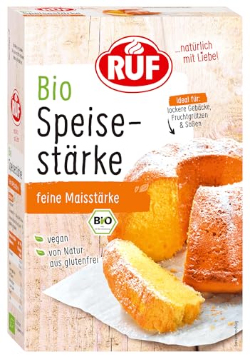 RUF Bio Speisestärke, reine Maisstärke, ideal für lockeres Gebäck, zum Binden von Soßen und Frucht-Kompott, glutenfrei und vegan von RUF