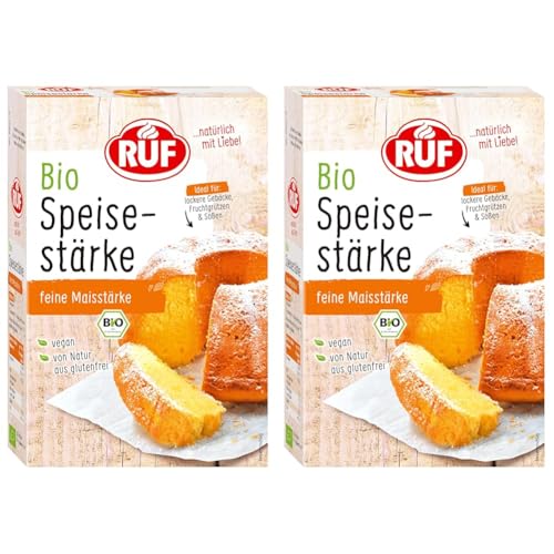 RUF Bio Speisestärke, reine Maisstärke, ideal für lockeres Gebäck, zum Binden von Soßen und Frucht-Kompott, glutenfrei und vegan (Packung mit 2) von RUF