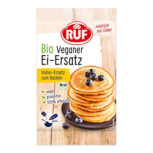 RUF Bio Veganer Ei-Ersatz, 100% pflanzlicher Vollei-Ersatz, Ei-Ersatz-Pulver zum Backen, Kochen, Panieren & für Desserts, entspricht 4 Eiern, 1 x 28g von RUF