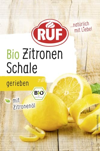 RUF Bio Zitronen Schale, gefriergetrocknete Zitronenschale mit Zitronenöl, Alternative zum frischen Zitronen-Abrieb, zum Aromatisieren von Gebäck und Desserts von RUF