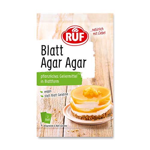 RUF Blatt Agar Agar, Ersatz für Blattgelatine, pflanzliches Geliermittel aus Algen, Alternative zur tierischen Gelatine, glutenfrei, vegan, 2 Blätter von RUF