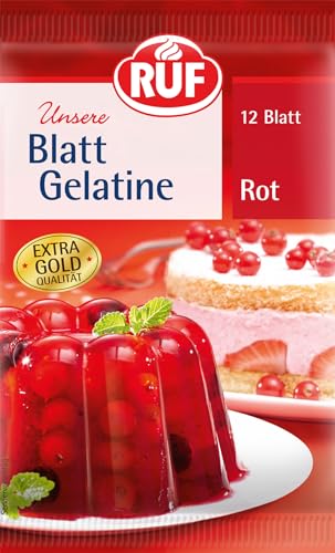 RUF Blatt Gelatine rot, Speisegelatine zum Gelieren, Verdicken, Stabilisieren, Emulgieren, glutenfrei, 1x12 Blatt RUF Blatt Gelatine rot, Speisegelatine zum Gelieren, Verdicken, Stabilisieren, Emulgieren, glutenfrei, 1x12 Blatt von RUF