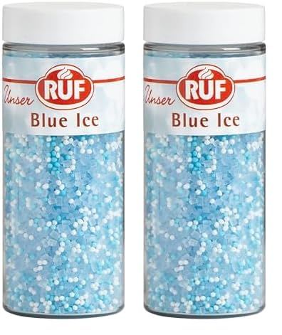 RUF Blue Ice Dekor, Schneeflocken Tortendeko, essbare Zucker-Perlen in eisblau & weiß, zum Verzieren von Torten, Cupcakes Deko (Packung mit 2) von RUF